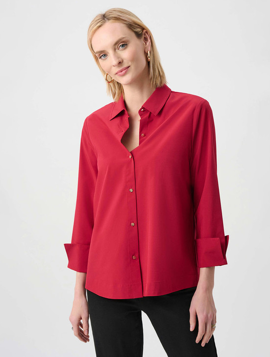 Poplin Button Front Zipper Accent Blouse | Joseph Ribkoff