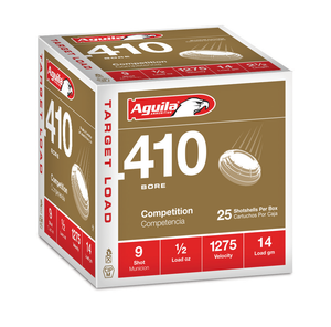 Aguila Sub-Gauge Ammunition .410 2-1/2" 1/2oz 1275fps #9 (25 Rounds) Aguila Sub-Gauge Ammunition .410 2-1/2" 1/2oz 1275fps #9 (25 Rounds)