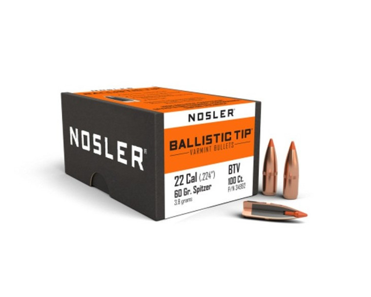 Nosler Ballistic Tip Varmint Projectiles .22 Cal (.224) 60gr 100