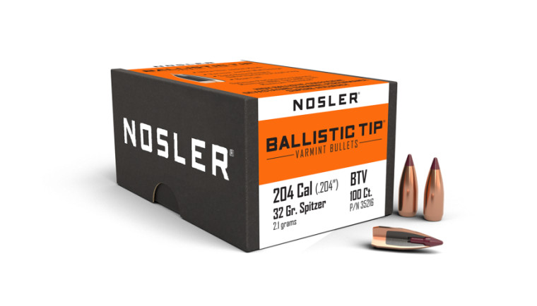 Nosler Ballistic Tip Varmint Projectiles .20 Cal (.204) 32gr 100