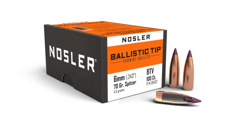 Nosler Ballistic Tip Varmint Projectiles 6mm .243 Cal (.243) 70gr 100