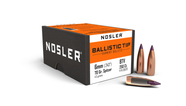 Nosler Ballistic Tip Varmint Projectiles 6mm .243 Cal (.243) 70gr 250