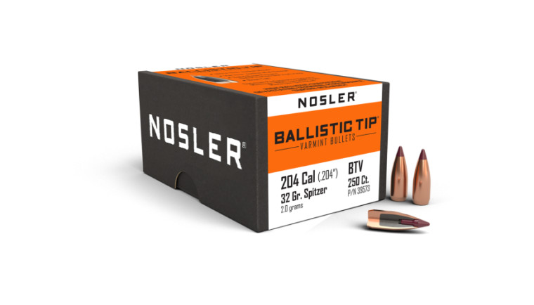 Nosler Ballistic Tip Varmint Projectiles .20 Cal (.204) 32gr 250