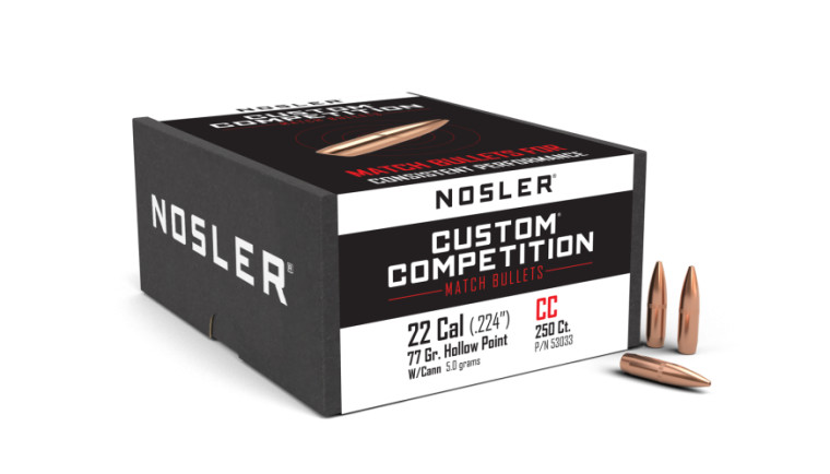 Nosler Custom Competition Projectiles .22 Cal (.224) 77gr HPBT w/Cannelure 250
