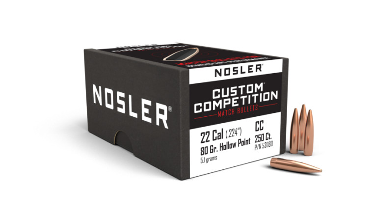 Nosler Custom Competition Projectiles .22 Cal (.224) 80gr HPBT 250