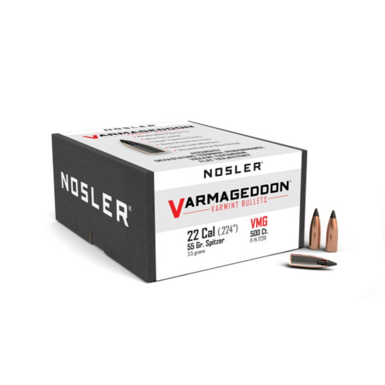 Nosler Varmageddon Projectiles .22 Cal (.224) 55gr FB Tipped 500