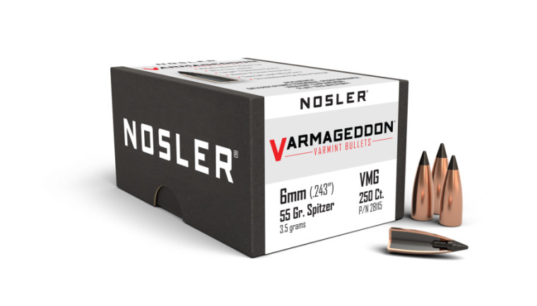 Nosler Varmageddon Projectiles 6mm .243 Cal (.243) 55gr FB Tipped 250