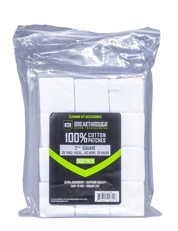 Breakthrough Square Cotton Patches ..2-1/4"" x 2-1/4" 600 pcs / .38-.45 caliber /.410 - .20 guage