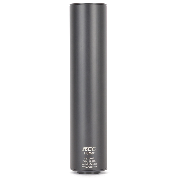 RCC Hunter - compact, lightweight, reflex style - Diameter 45mm - Length 200mm - Weight 325g. Max Calibre 6.5mm - Thread 1/2" x 28 UNEF