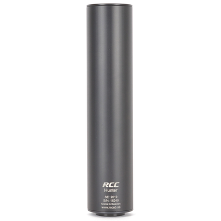 RCC Hunter - compact, lightweight, reflex style - Diameter 45mm - Length 200mm - Weight 325g. Max Calibre 6,5mm - Thread 5/8" x 24 UNEF