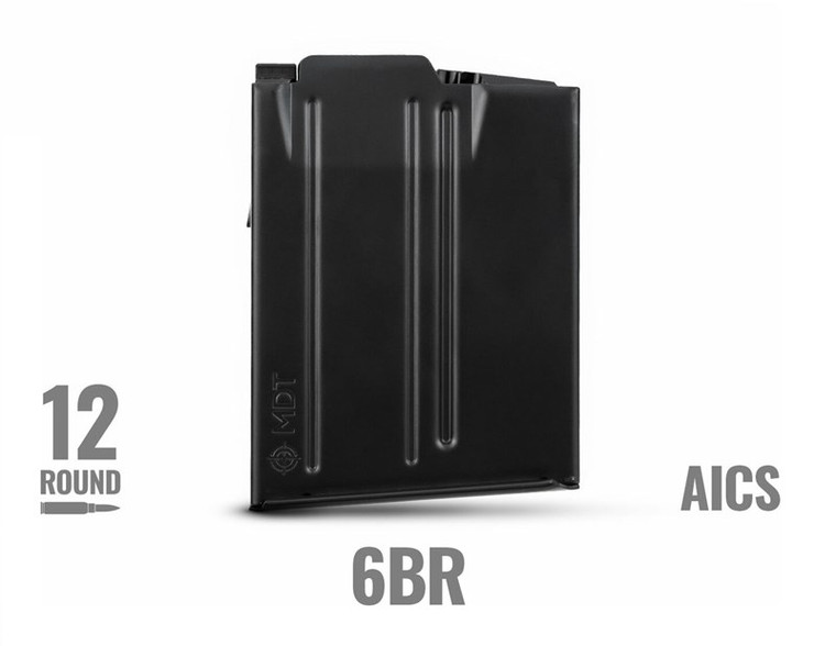 MDT Bolt Action External Box Magazines - AICS Compatible - Metal Magazine - Short Action - Black 12rd (with binder plate) - 6BR / 6 Dasher - 12 RND