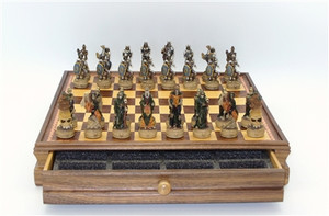 Skeleton Kings Resin Chessmen on Walnut Maple Chest Skeleton Kings Resin Chessmen on Walnut Maple Chest