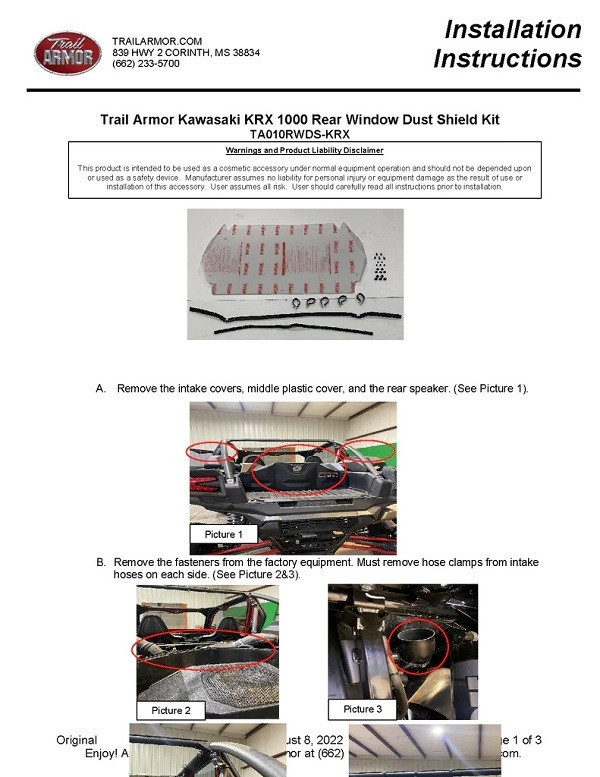 Kawasaki KRX Rear Window Dust Shield Kit by Trail Armor