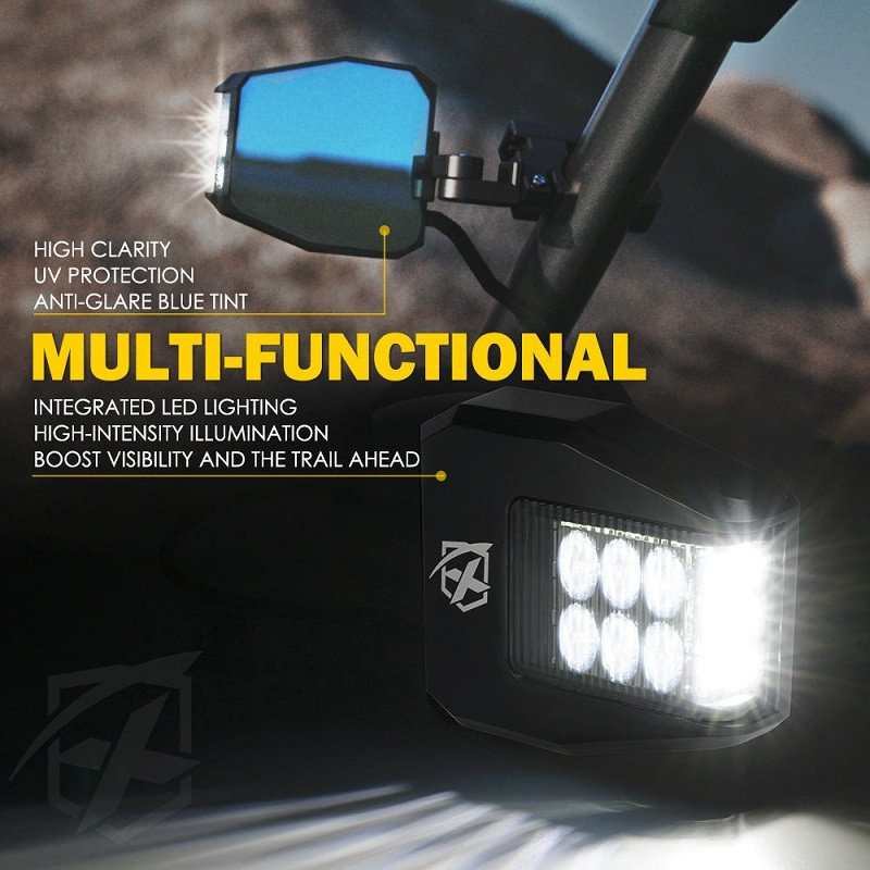 Kawasaki Mule Side View Mirror with LED Spotlight & C-Clamp