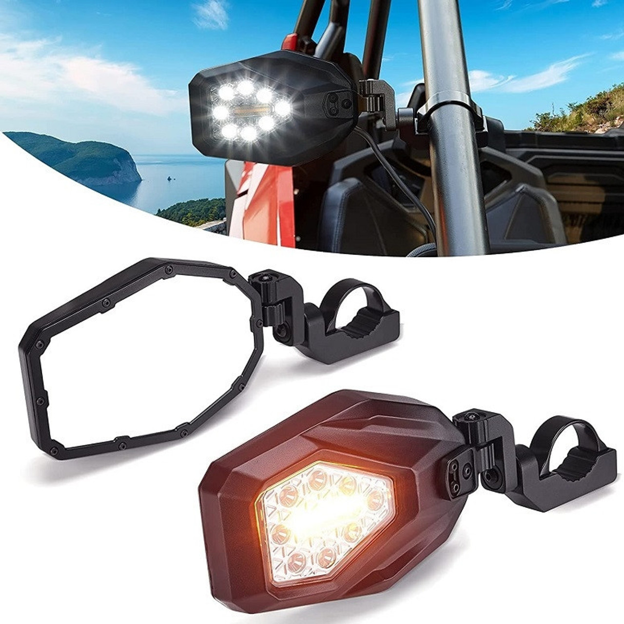 狐火　0119 Kawasaki Teryx / Mule / Ridge / KRX Side Mirrors with LED