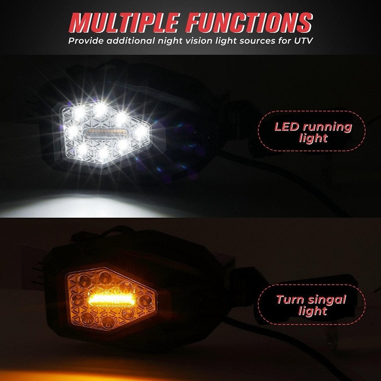 邦楽 MIRROR / Cross Current Kawasaki Teryx / Mule / Ridge / KRX Side Mirrors with LED Turn