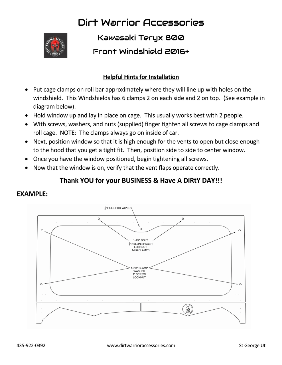 ボディ・フェイスケア INSTRUCTIONS Kawasaki Teryx 800 Front Windshield by Dirt Warrior Accessories