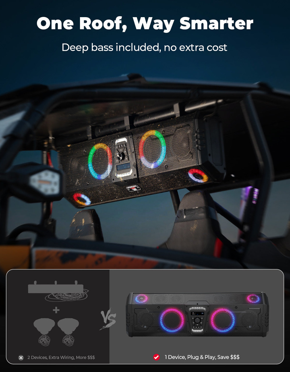 Kawasaki Offroad Midnight 90 Roof Soundbar Bluetooth 10 Speakers