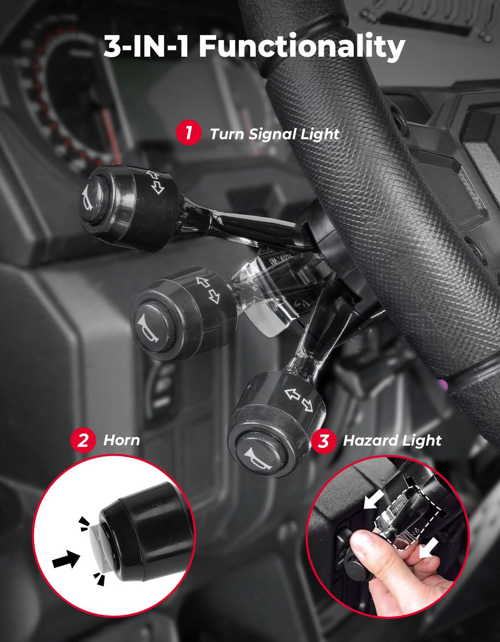 Kawasaki Mule/Teryx Universal Turn Signal Levers with 110D Horn