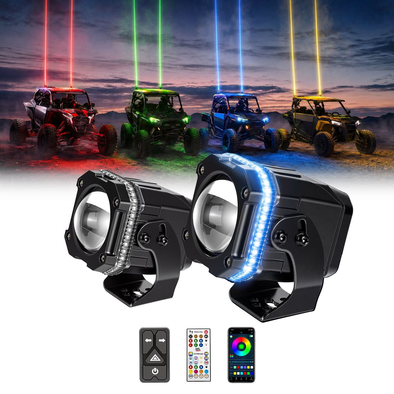 Kawasaki Teryx/Mule/KRX/Ridge RGB Whipless LED Whip Lights with