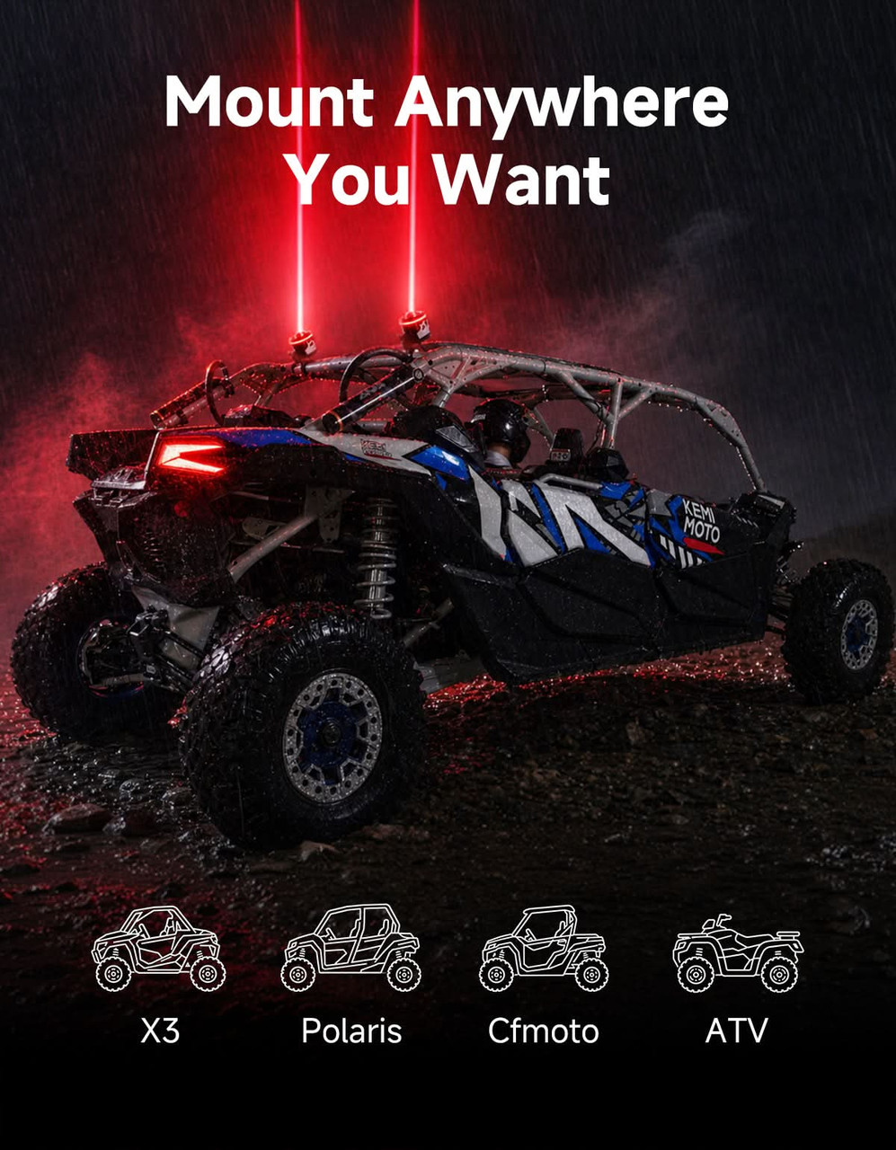 Kawasaki Teryx/Mule/KRX/Ridge RGB Whipless LED Whip Lights with