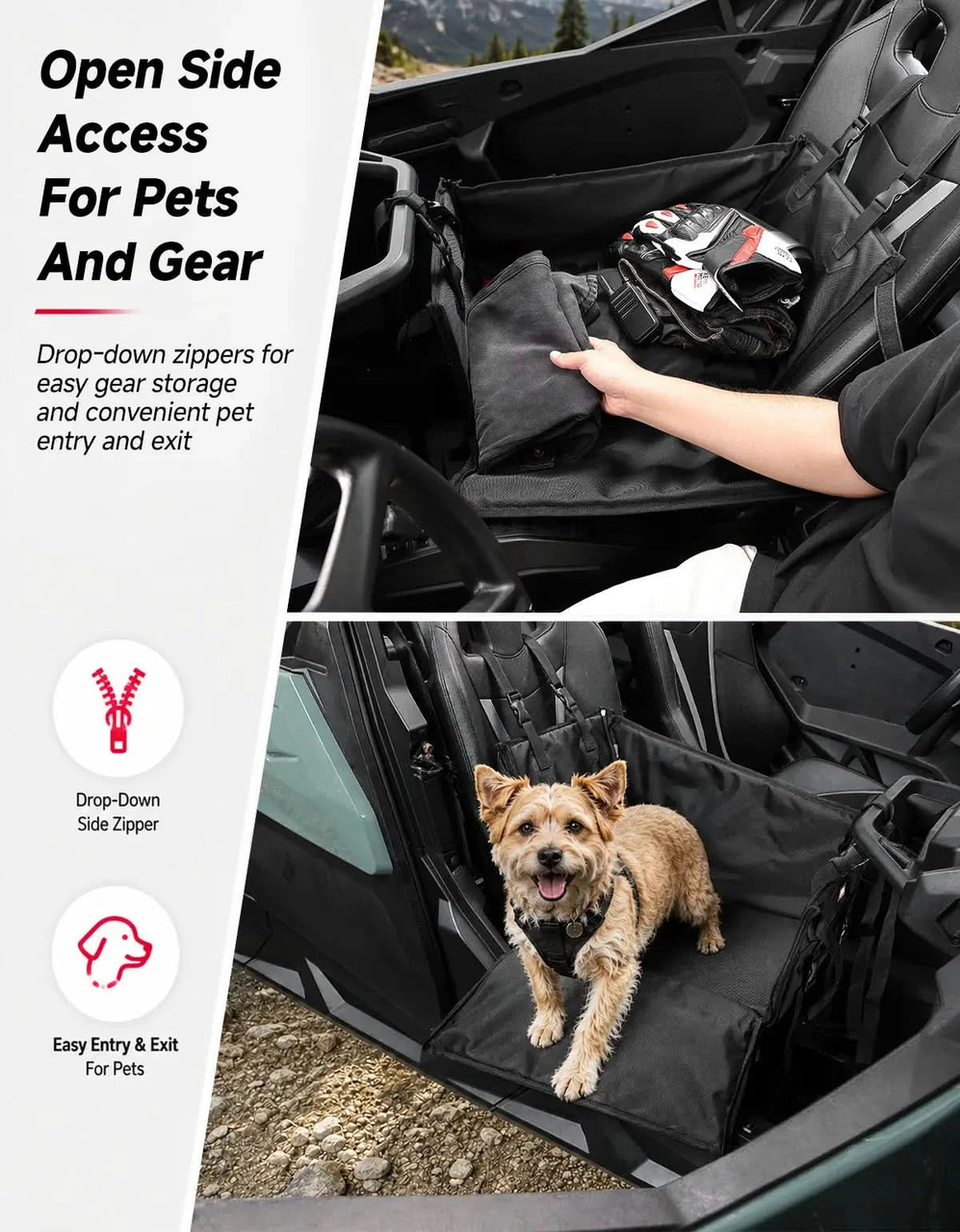 Kawasaki Teryx/Mule/KRX/Ridge Dog Booster Seat with Side Pockets