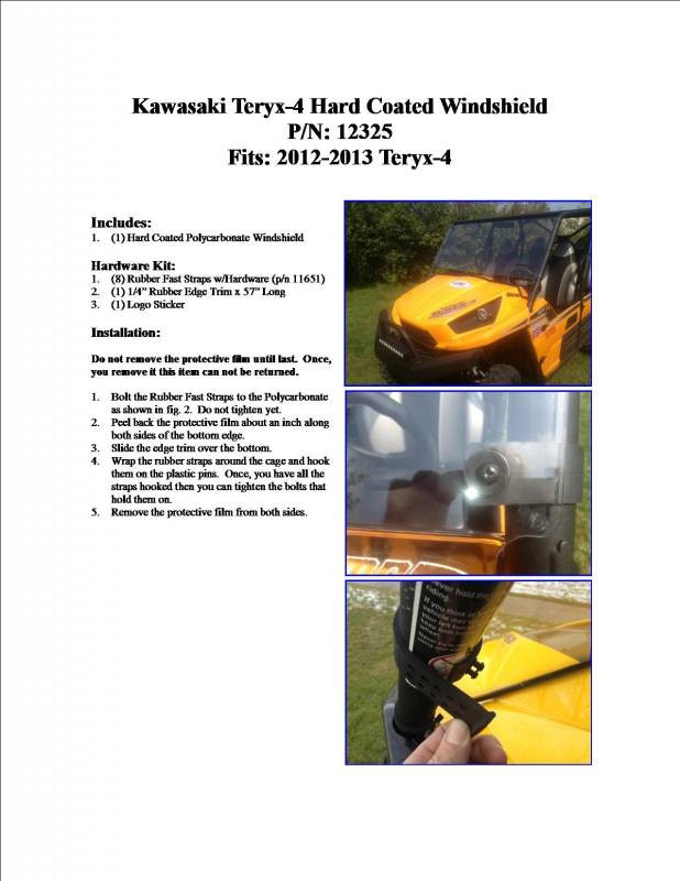 Kawasaki Teryx and Teryx4 Hard Coat Full Windshield by Extreme