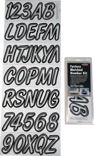 Kawasaki Boat Lettering White/Black 3″ Registration Kit