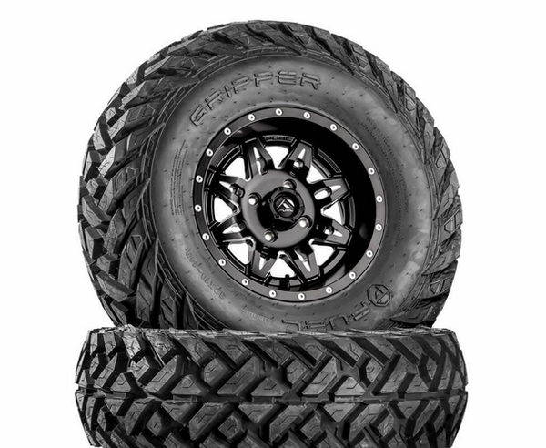 Kawasaki Mule / Teryx Lethal D567 Matte Black & Milled Wheels with Fuel Gripper Tires by Fuel Off-Road