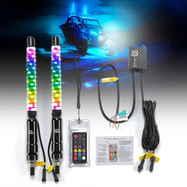 Kawasaki Teryx/Mule/KRX/Ridge 1FT/2FT 2PCS Spiral Whip Light Bluetooth Control by Kemimoto