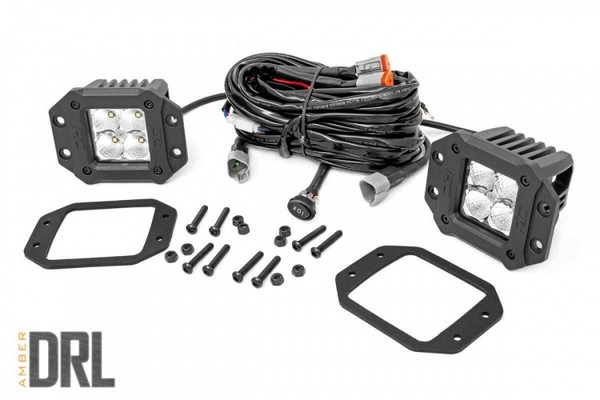 Kawasaki 2-inch Square Flush Mount Cree LED Lights - (Pair | Chrome Series w/ Cool White DRL) by Rough Country