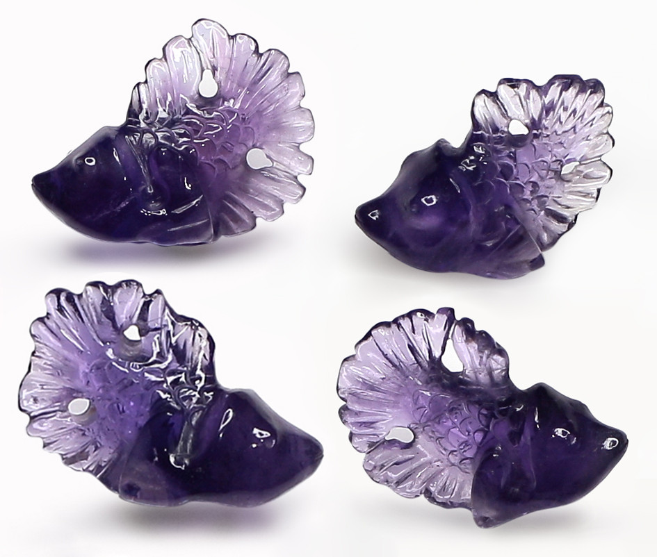 Amethyst Fish Carving 4 Piece 60.60 Carats GSCAM078
