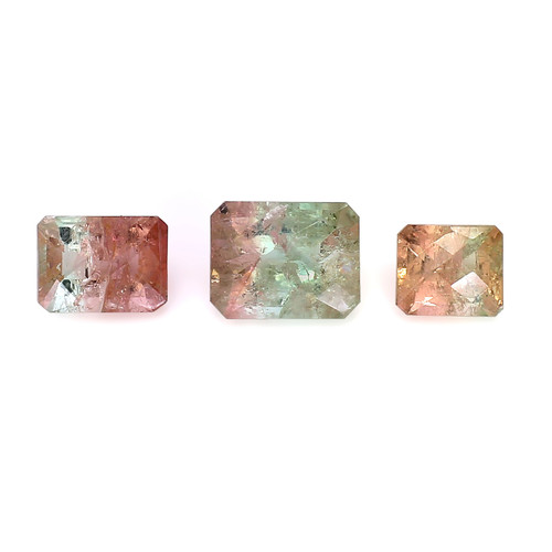 Bi-Color Tourmaline Octagon Faceted  8X9- 8X11- 10X13 mm 3 Piece  14.47 Carats GSCTO346