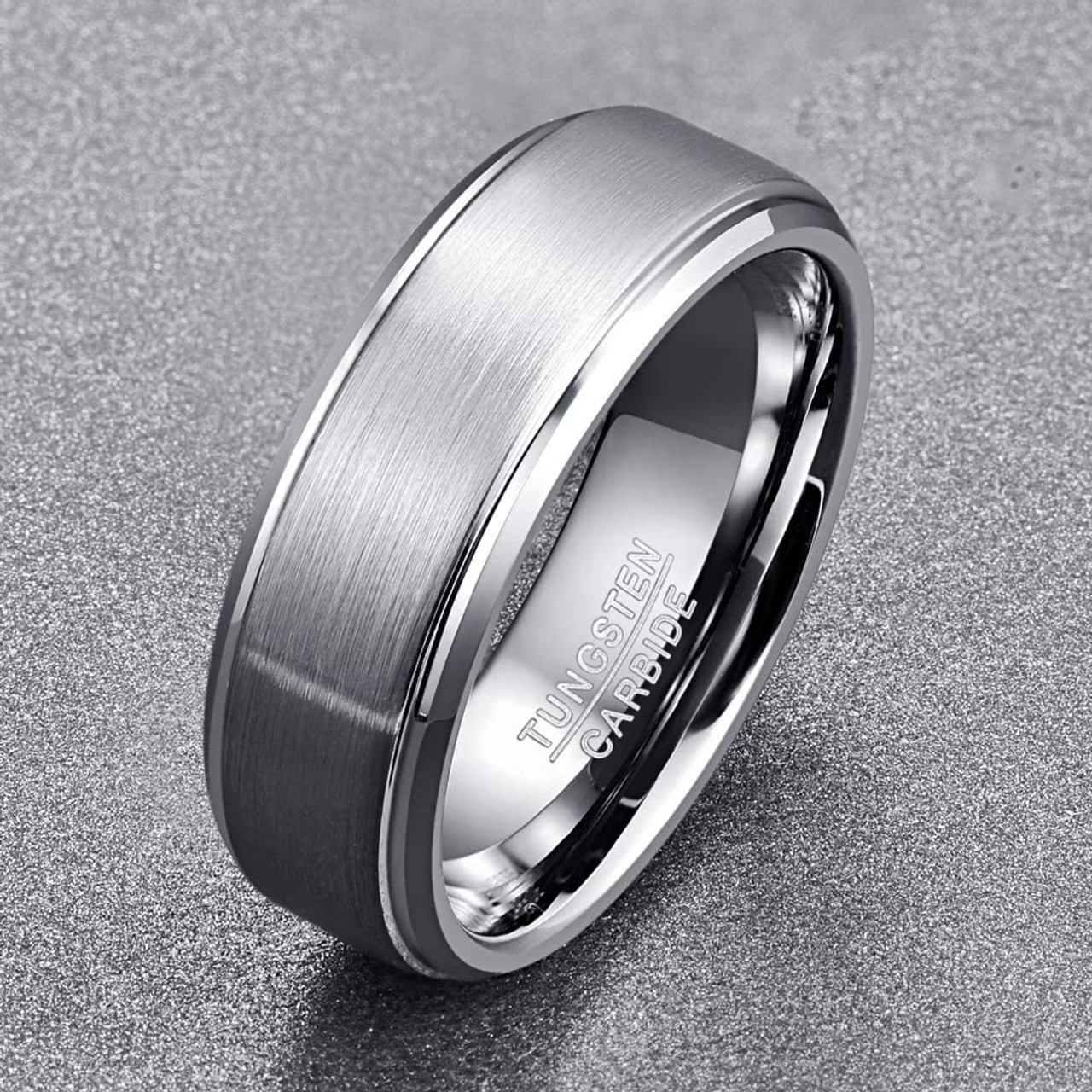 10mm Fishing Step Edges Brushed Tungsten Carbide Men's Wedding Ring