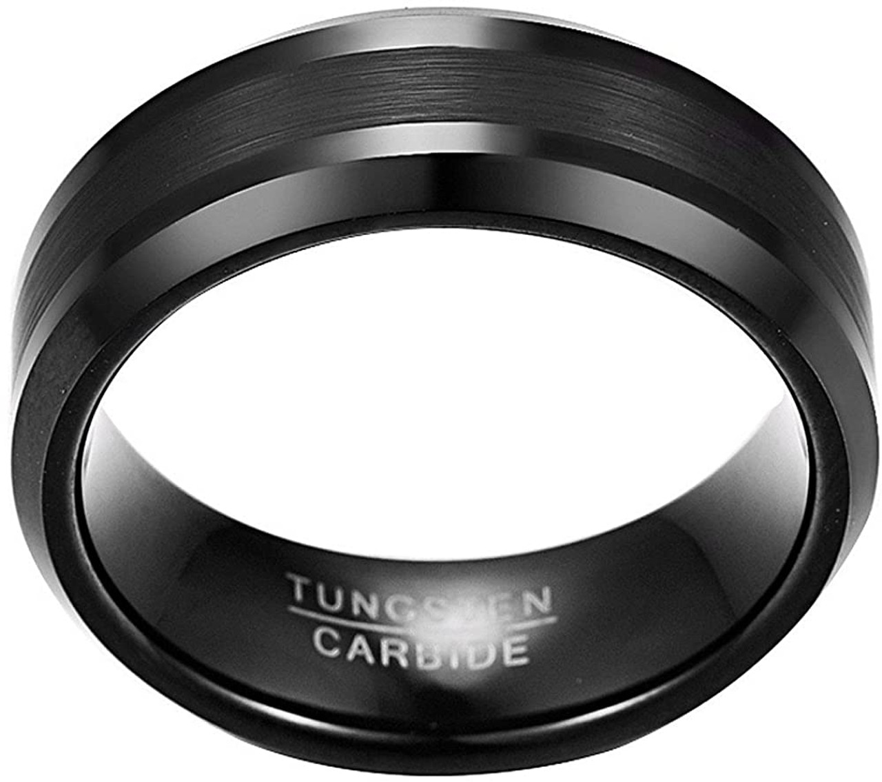 8mm Black Mens Wedding Engagement Band Brushed Center Tungsten