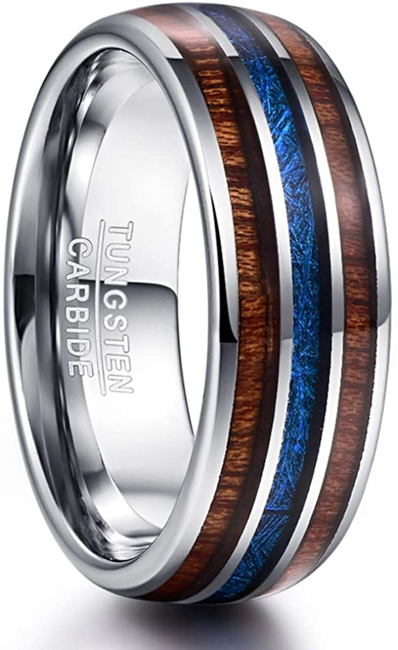 Mens wedding bands sales wood inlay