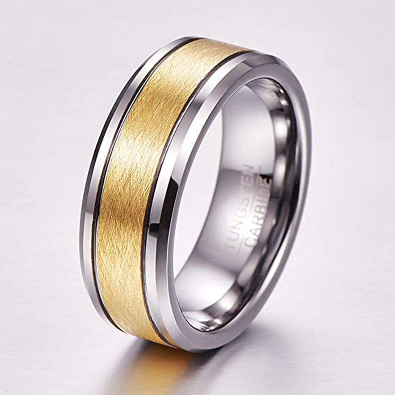 Gold Stainless Steel Ring for Men Women with Three Grooves for Wedding  Engagement High Polished Comfort Fit Size 7-12 