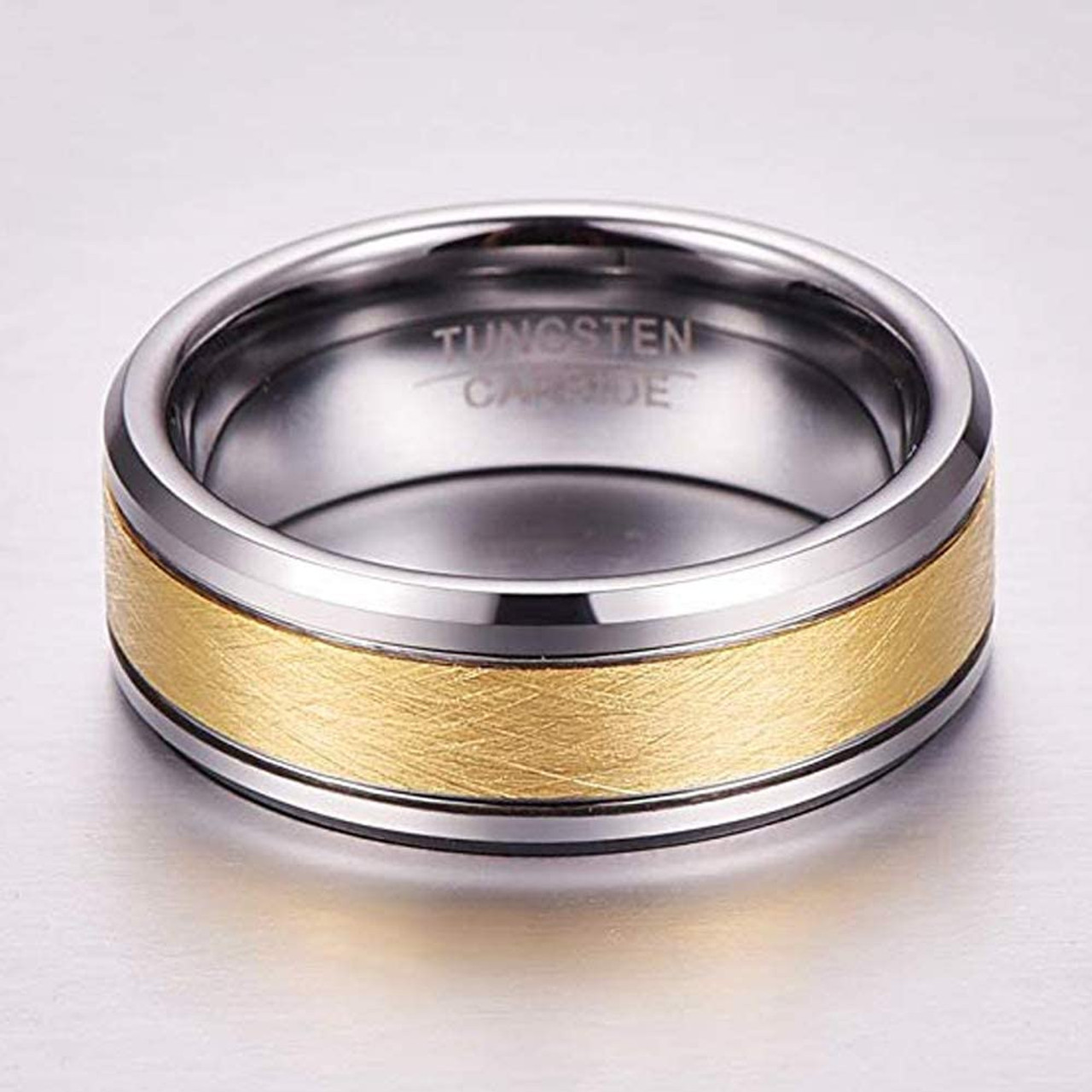 The Ridge 24 Karat Gold Plated Beveled Ring Comfort Fit Wedding Band - 7
