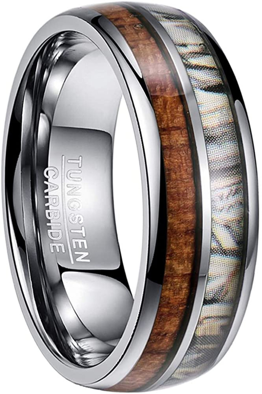 Camouflage Blue Inlay Tungsten Carbide Ring