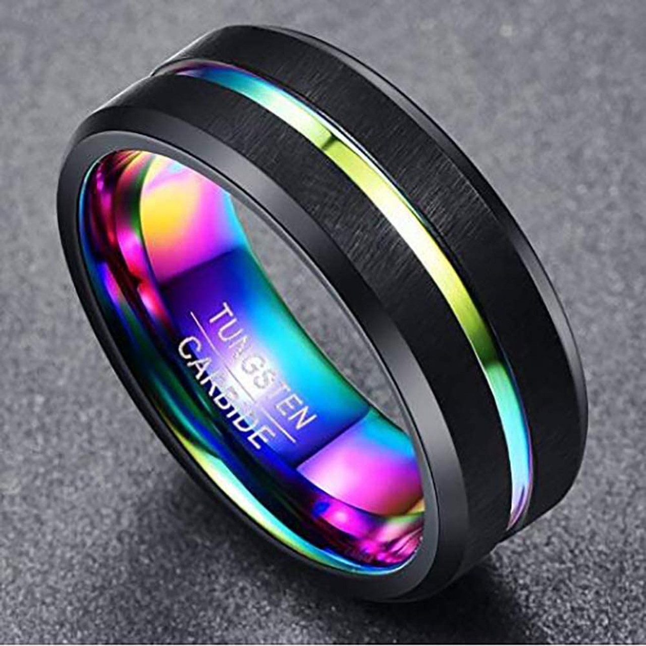 Men's Tungsten Carbide Ring Grooved Wedding Band Color Interior 8MM Bl –  Metal Masters Co.