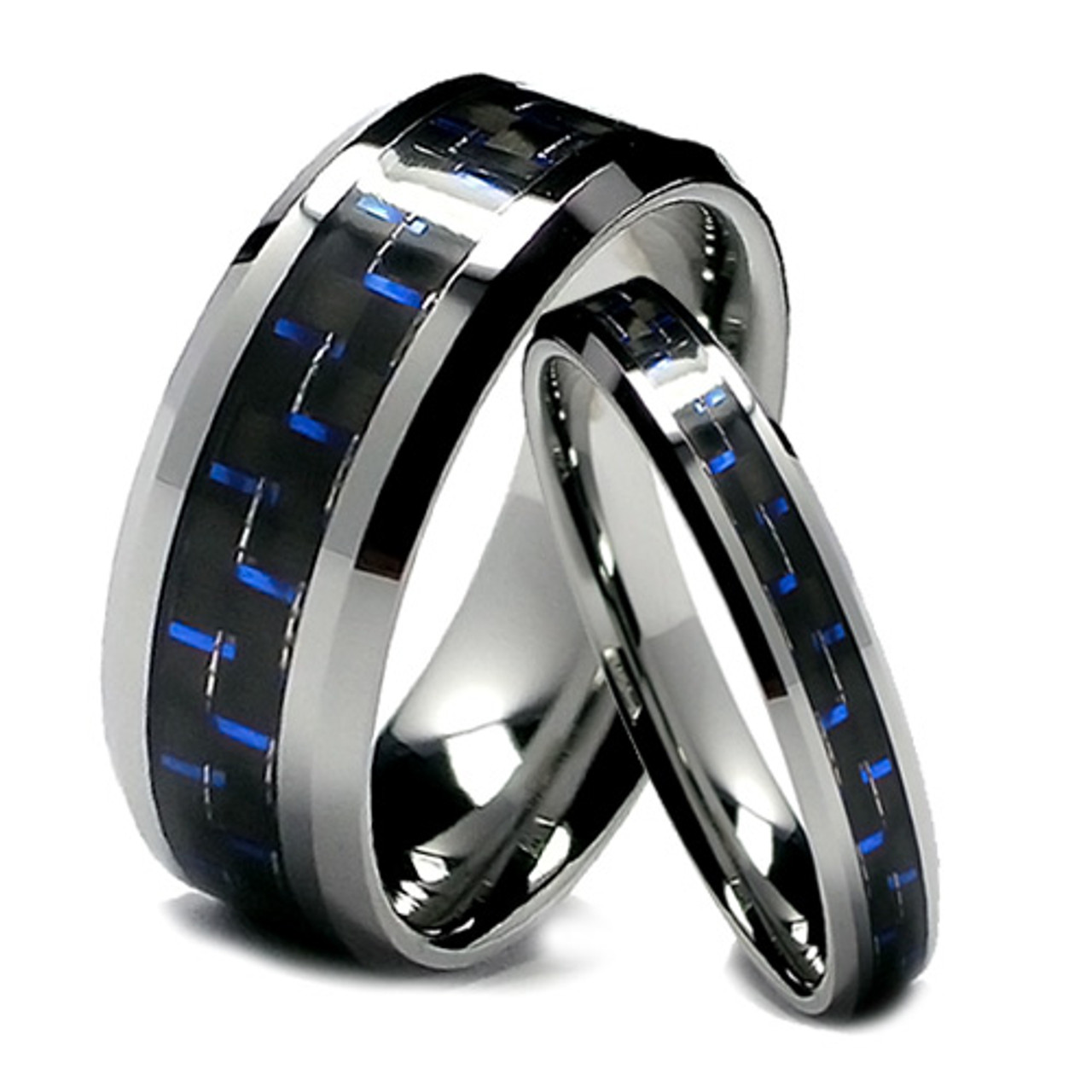 Jewels By Lux Titanium Black Ti w/Blue Anodized Grooves/Beveled Edge 8mm Band