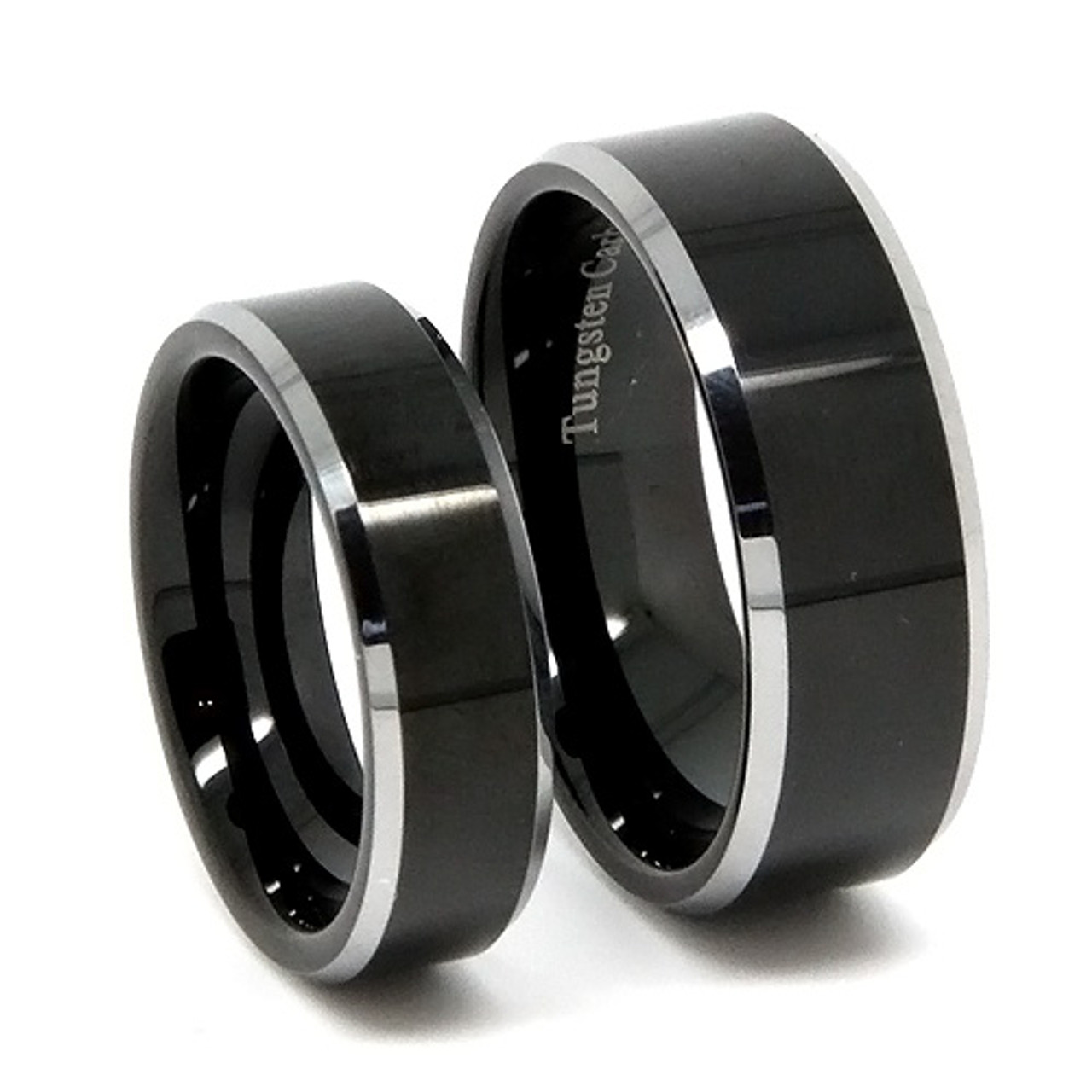 Black Tungsten Wedding Band Set, Titanium Top Matching Rings, Laser Tribal  Design, 8MM and 6MM - Tungsten Ring Direct