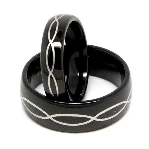 BlackTungsten Wedding Band Set, Lucky Infinity Matching Set, Domed High Polish, 8MM and 6MM