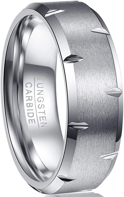 8mm Basic Matte Finish Tungsten Carbide Wedding Band Polished Beveled Edge Comfort Fit Size 6-13