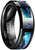8mm Men's Abalone Shell and Blue Cubic Zirconia Inlay Tungsten Rings Black Wedding Bands Beveled Edge Size 7-12