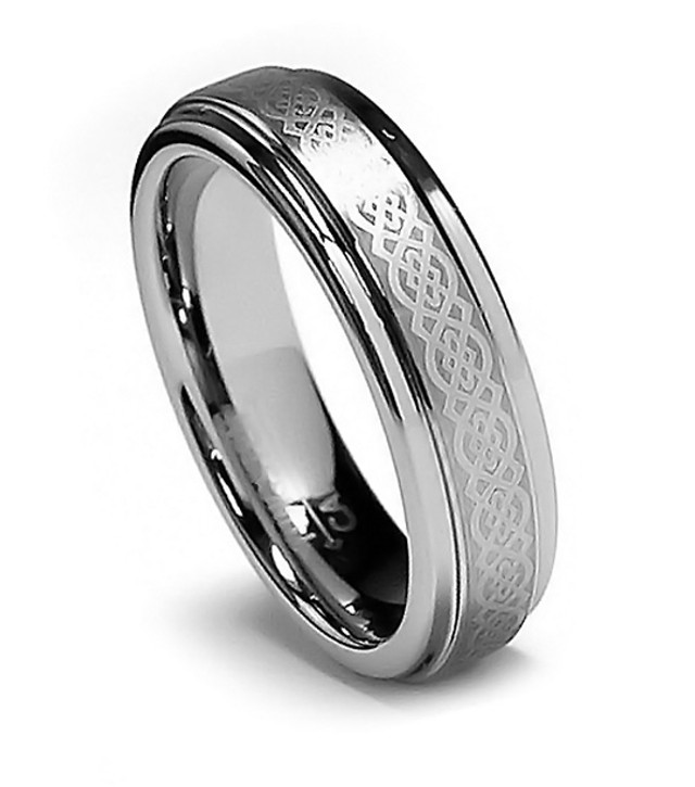 Tungsten Ring for Women, Celtic Laser Etched Design, Flat Top , 6MM ...