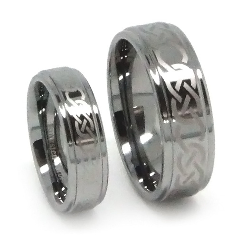Tungsten Wedding Band Set, Classy Lucky Infinity Matching Set, Flat Top, High Polish, 8MM and 6MM