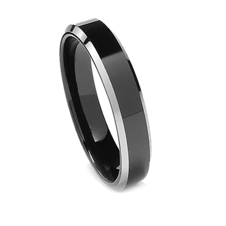 Tungsten Ring for Women, Black Tungsten, Flat Top, Bevel Edge, 6MM