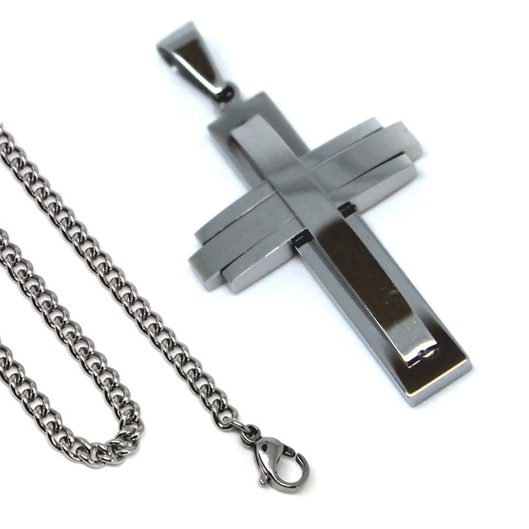 Stainless Steel Mens Cross Necklace 24 Inch 6.5mm Curb Chain Stylish Fashion Pendant