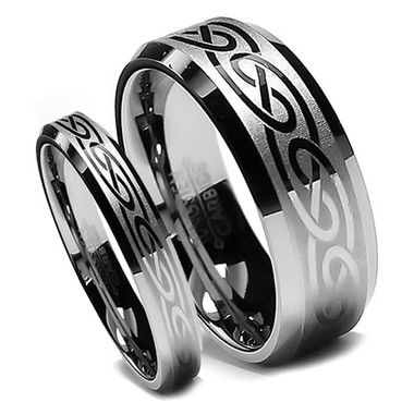 Tungsten Wedding Band Set, Cool Laser Celtic Design, Bevel Edge, High ...